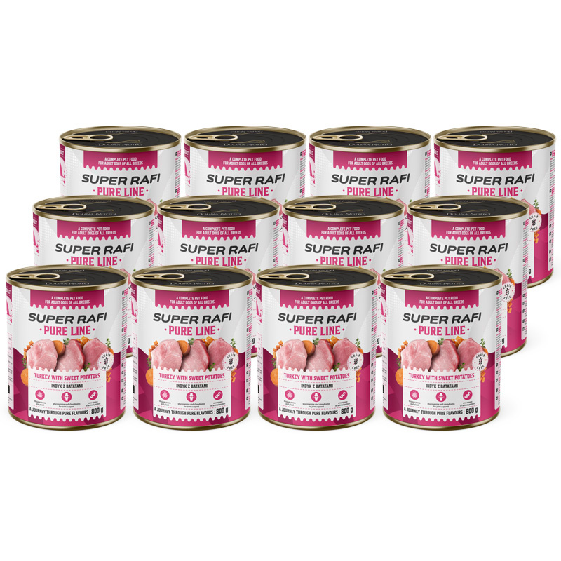 Super Rafi Pure Line Mokra karma dla psa - indyk z batatami zestaw 12 x 800 g