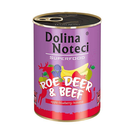 Mokra karma dla psa Dolina Noteci Superfood sarna i wołowina puszka 400 g