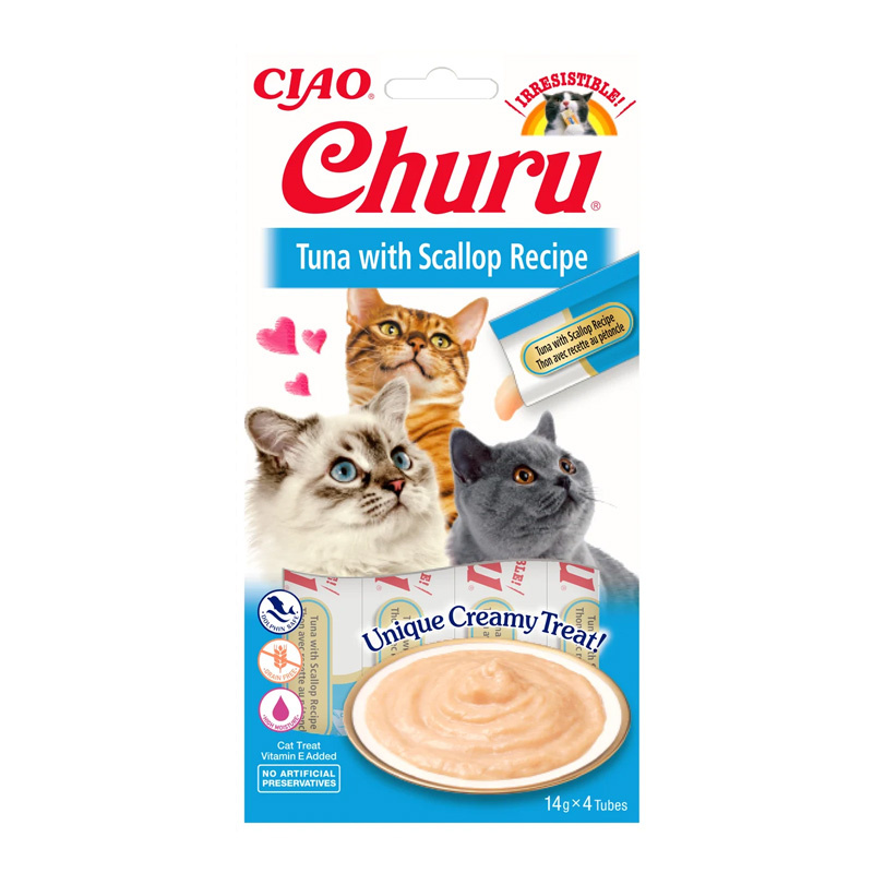 Inaba Cat Churu Przysmak dla kota o smaku tuńczyka z przegrzebkami 4 x 14 g