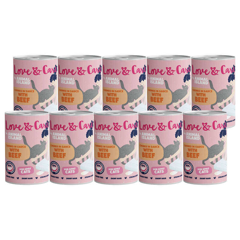 Animal Island Love&Care Mokra karma dla kota z wołowiną w delikatnym sosie zestaw 10 x 400 g
