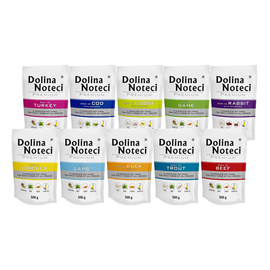 Mokra karma dla psa Dolina Noteci Premium mix smaków zestaw 10 x 500 g