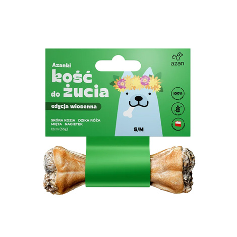 Azanki Kość Wiosenna dla psa do żucia w skórze wołowej z Kozą S/M 12cm