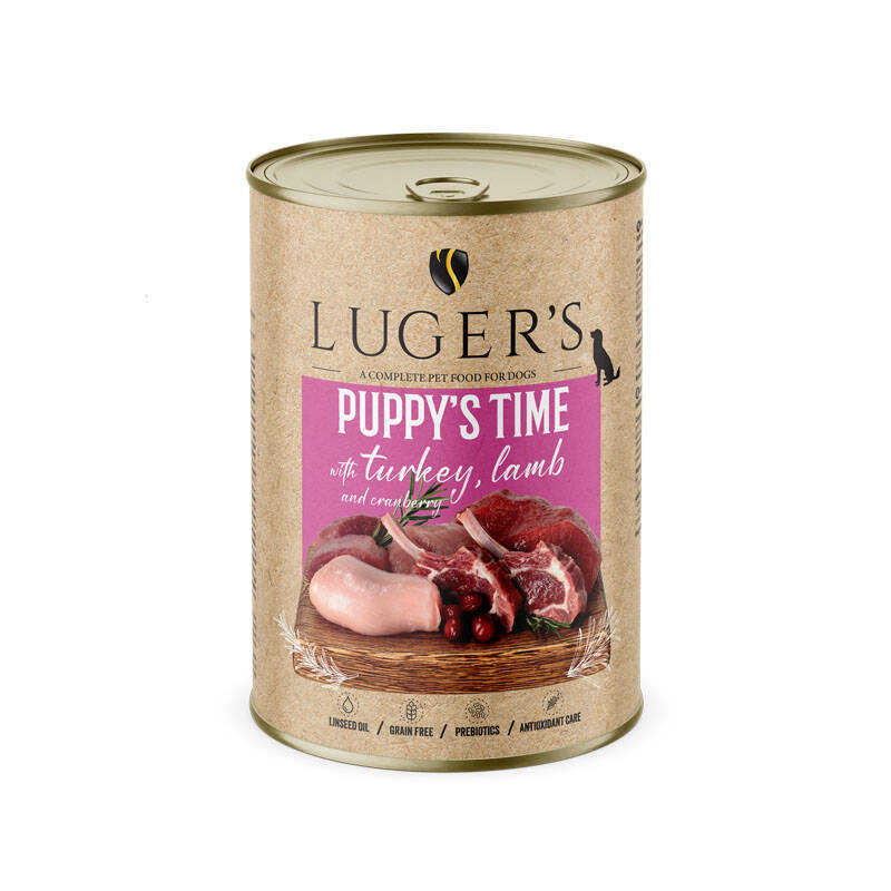 Karma mokra dla psa szczeniaka Luger's Puppy's Time z indykiem, jagnięciną i żurawiną 400 g