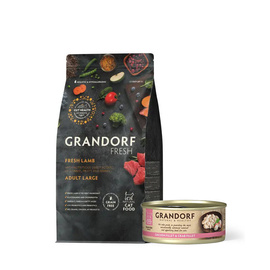 Grandorf Cat Fresh Lamb Karma sucha dla kotów dużych ras Jagnięcina 2 kg + Karma mokra z kurczakiem i krabem 70 g Gratis