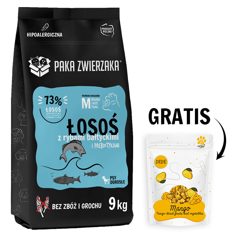 Paka Zwierzaka Karma Seventh Heaven Łosoś z rybami bałtyckimi 9 kg + Mango Liofilizowane Przysmak dla psa 20 g GRATIS