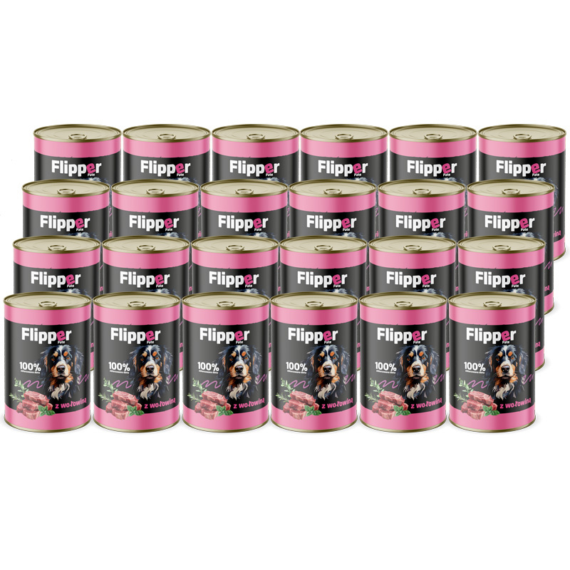 Mokra karma dla psa Flipper Pate z wołowiną zestaw 24 x 400 g