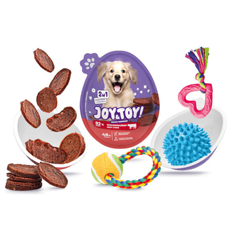 Joy&Toy Jajko niespodzianka 2w1 dla psa przekąska o smaku wołowiny + zabawka
