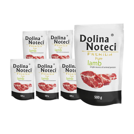 Mokra karma dla psa alergika Dolina Noteci Premium Pure bogata w jagniecinę zestaw 10 x 500 g