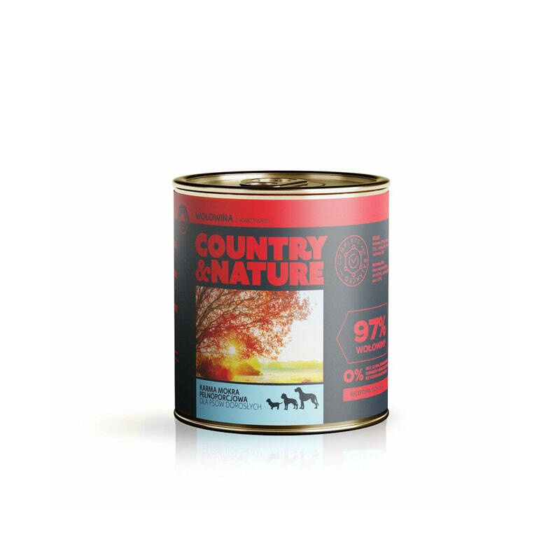 COUNTRY&NATURE bezzbożowa karma mokra wołowina z warzywami 850 g