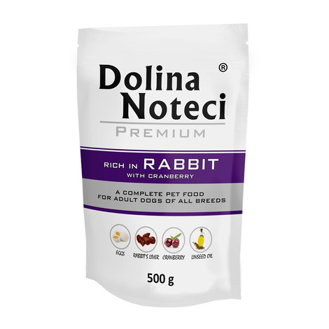Mokra karma dla psa Dolina Noteci Premium bogata w królika z żurawiną saszetka 500 g