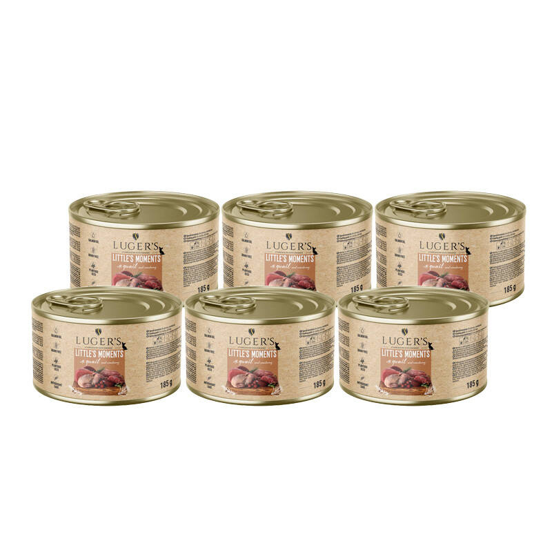 Karma mokra dla psów małych ras Luger's Little's Moments z przepiórką i żurawiną zestaw 6 x 185 g