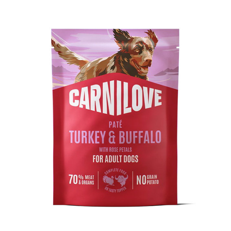Carnilove Dog Pouch Karma mokra dla psów Indyk i bawół z płatkami róży 300 g