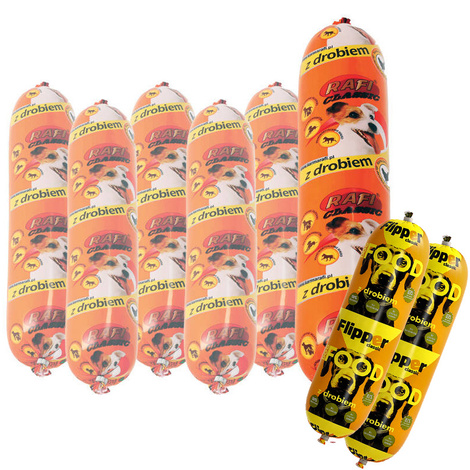 Mokra karma dla psa Rafi Classic z drobiem zestaw 25 x 1 kg + Flipper Classic z drobiem 2 x 900 g gratis