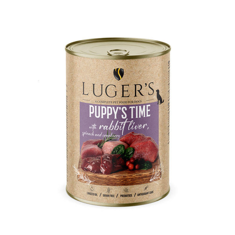 Karma mokra dla psa szczeniaka Luger's Puppy's Time z wątróbką z królika, szpinakiem i żurawiną 400 g