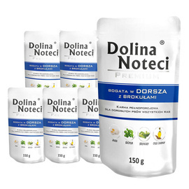 Mokra karma dla psa Dolina Noteci Premium bogata w dorsza z brokułami zestaw 10 x 150 g