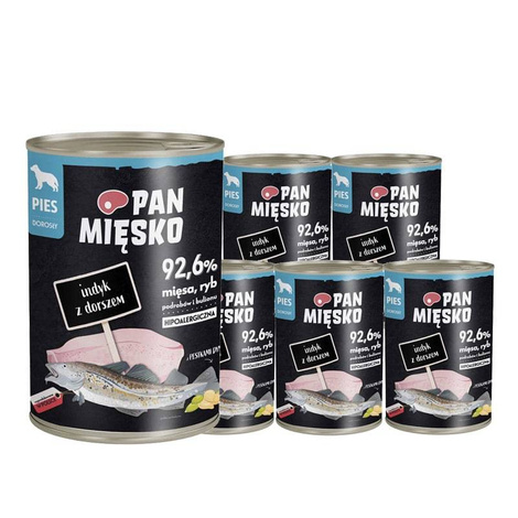 Pan Mięsko karma mokra dla psa Indyk z dorszem zestaw 6 x 400 g