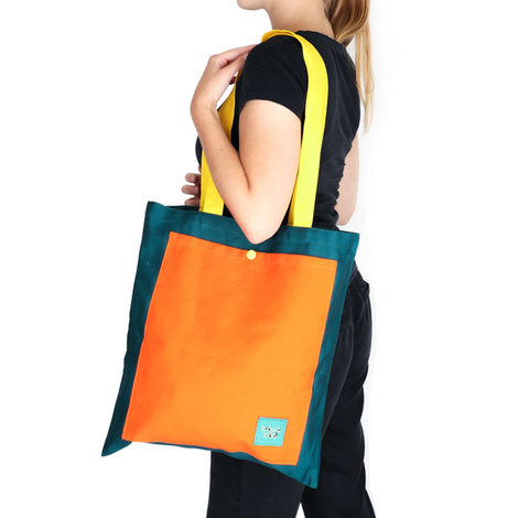 Spółka Zoo Design Materiałowa torba z kieszenią zielono-pomarańczowa