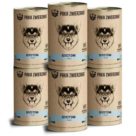 Paka Zwierzaka Karma mokra dla psa Dziczyzna i łosoś 6 x 400 g