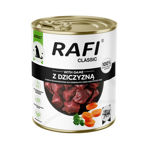 Mokra karma dla psa Rafi Classic Mix 10 x 1240 g + Rafi Classic z dziczyzną 800 g gratis
