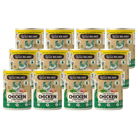 Wild Balance Karma mokra dla psa Kurczak z marchwią i szpinakiem (dorosły i szczeniak) zestaw 12 x 400 g