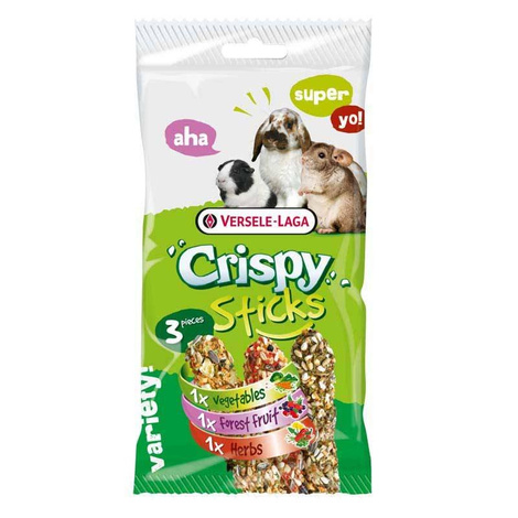 3 kolby dla królików, kawii domowych, szynszyli i koszatniczek Versele Laga Crispy Sticks Herbivores Triple Variety Pack 165g