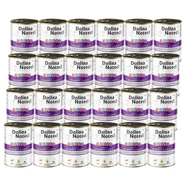 Mokra karma dla psa junior Dolina Noteci Premium bogata w wątróbkę z królika zestaw 24 x 400 g