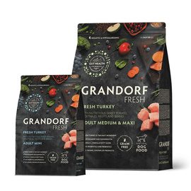 Grandorf Dog Fresh Turkey Medium & Maxi Karma sucha dla psów średnich i dużych ras o wrażliwym układzie pokarmowym Indyk 3kg + 1 kg Gratis