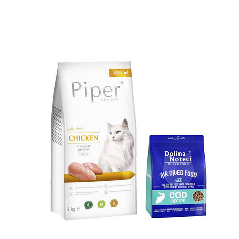  Karma sucha dla kota Piper Animals z kurczakiem 3 kg + Dolina Noteci Superfood danie z dorsza karma suszona dla kota 1 kg