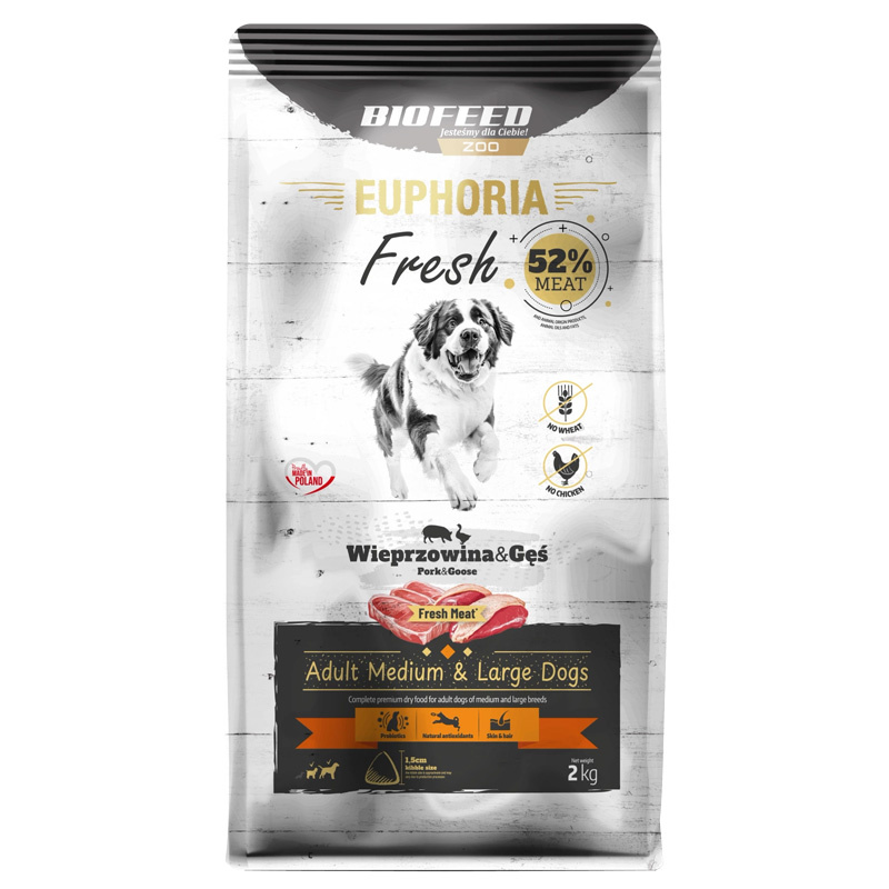 Biofeed Euphoria Fresh Karma sucha dla psów z wieprzowiną i gęsią średnie i duże rasy 2 kg