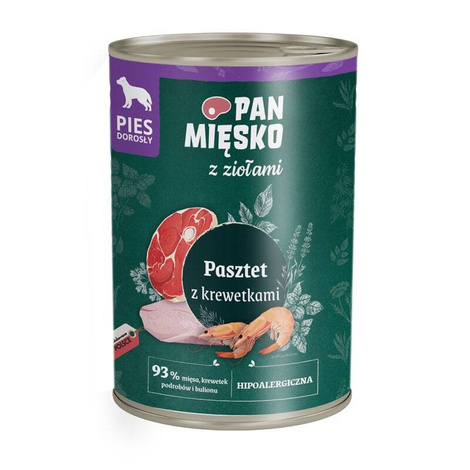 Pan Mięsko karma mokra dla psa z ziołami pasztet z krewetkami 400 g