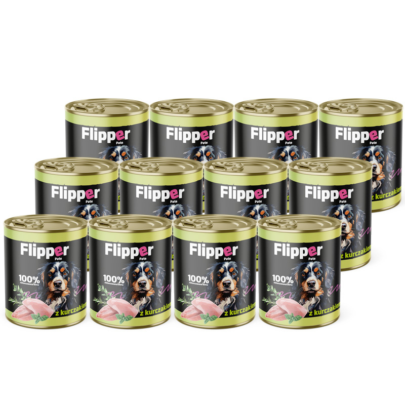 Mokra karma dla psa Flipper Pate z kurczakiem zestaw 12 x 800 g
