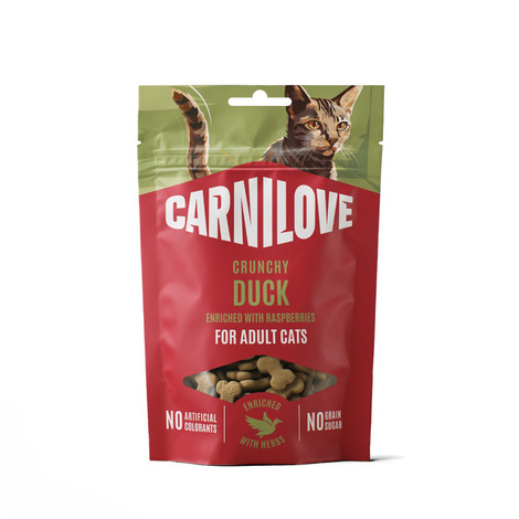 Carnilove Cat Crunchy Snack Chrupiące przysmaki mięsne dla kotów z kaczką i malinami 50 g