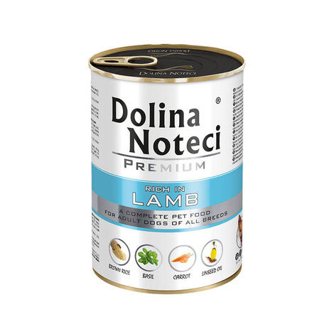 Mokra karma dla psa Dolina Noteci Premium bogata w jagnięcinę puszka 400 g