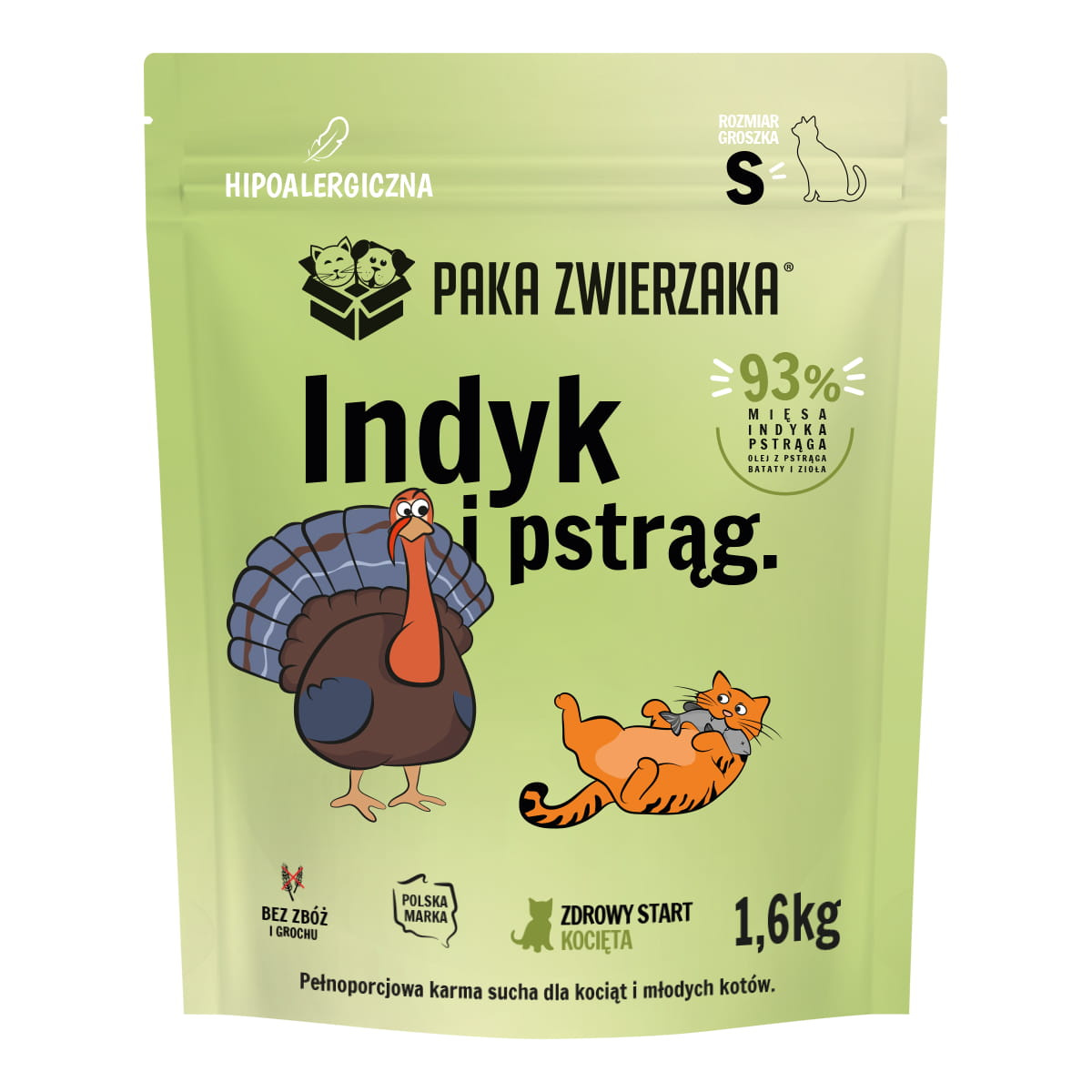 Paka Zwierzaka Karma sucha dla kota kociąt Indyk i pstrąg S 1,6 kg