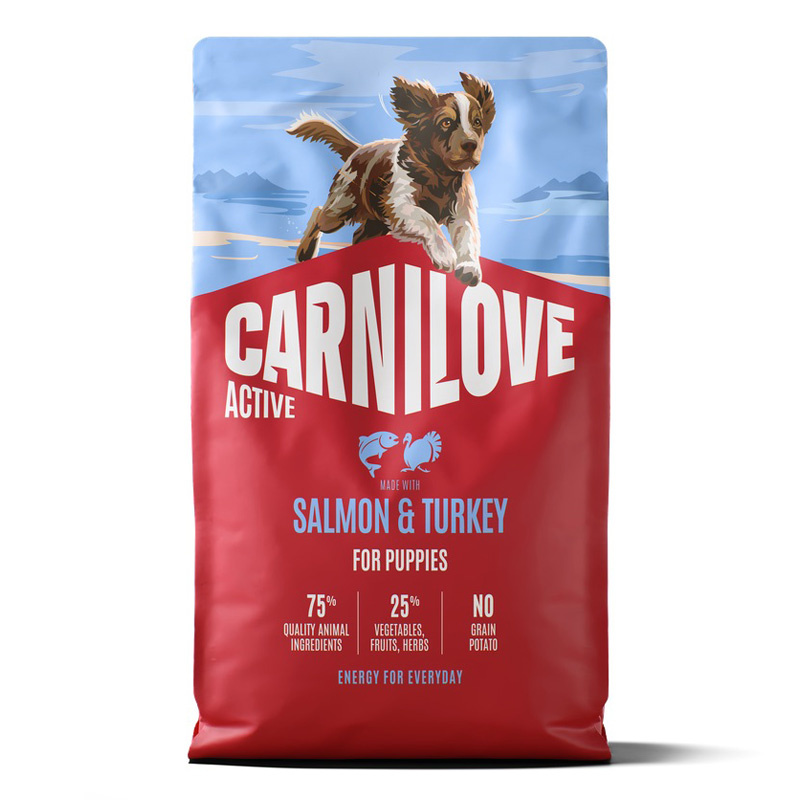 Carnilove Active Dog Puppies Karma sucha dla szczeniąt psów i suk karmiących z łososiem i indykiem 4 kg