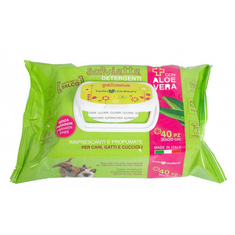 Farm Company Chusteczki do czyszczenia dla zwierząt z aloesem i talkiem 40 szt.