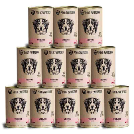 Paka Zwierzaka Karma mokra dla psa Wołowina i śledź zestaw 12 x 400 g