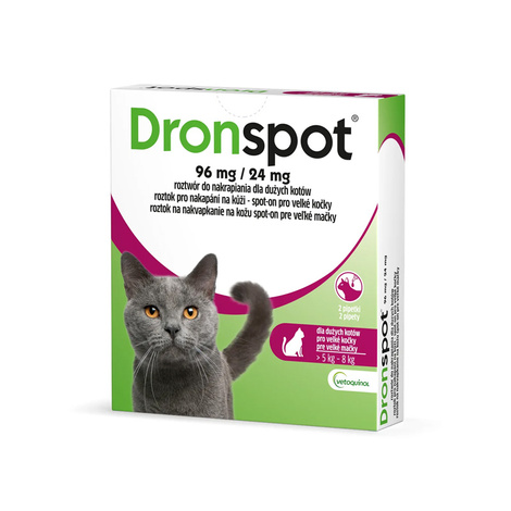 Vetoquinol Dronspot Krople na robaki i pasożyty dla dużych kotów 5 kg - 8 kg 2 szt.