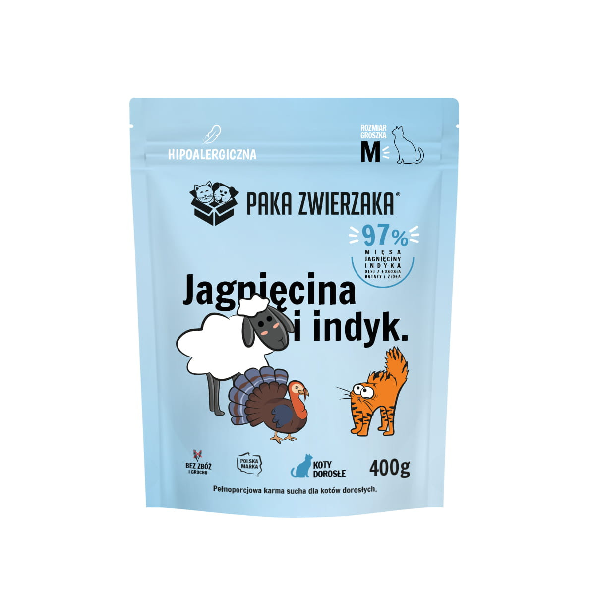 Paka Zwierzaka Karma sucha dla kota Jagnięcina i indyk M 400 g