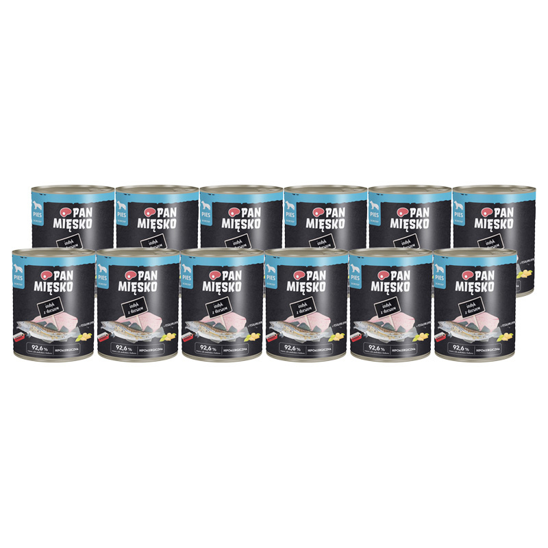 Pan Mięsko Karma mokra dla psa indyk z dorszem zestaw 12 x 800 g