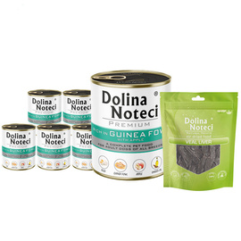 Mokra karma dla psa Dolina Noteci Premium bogata w perliczkę z jabłkiem zestaw 6 x 800 g + gratis Natural Treats Veal Liver wątroba cielęca 150 g