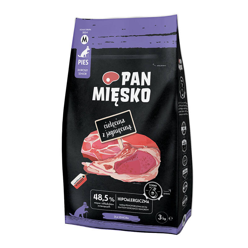 Pan Mięsko Karma sucha dla psa senior Cielęcina z jagnięciną chrupki M 3 kg