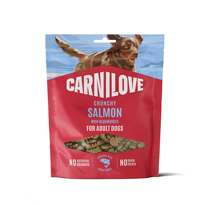 Carnilove Dog Crunchy Snack Mięsne chrupiące przysmaki dla psów z łososiem i jagodami 200 g