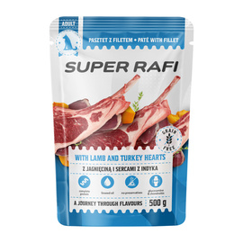 Super Rafi Mokra karma dla psa z jagnięciną i sercami indyka 500 g