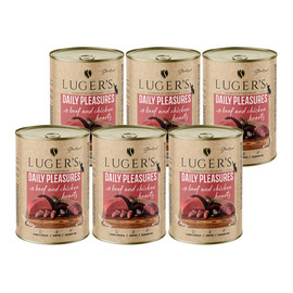 Karma mokra dla kota Luger's Daily Pleasures Sterilised z wołowiną i sercami z kurczaka zestaw 6x400 g