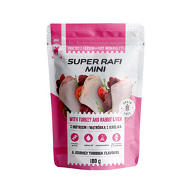 Super Rafi Mini Mokra karma dla psów małych ras z indykiem i wątróbką z królika 100 g