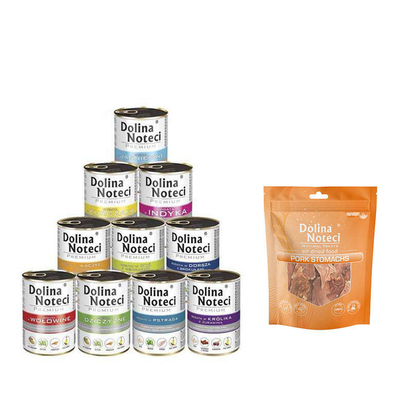 Mokra karma dla psa Dolina Noteci Premium Mix 24 x 800 g + Dolina Noteci Natural Treats Pork Stomachs żołądki wieprzowe przysmak dla psa 100 g