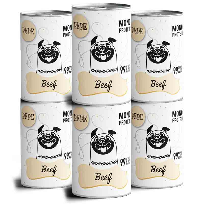 Paka Zwierzaka Karma mokra dla psa PEPE Beef (wołowina) zestaw 6 x 400 g