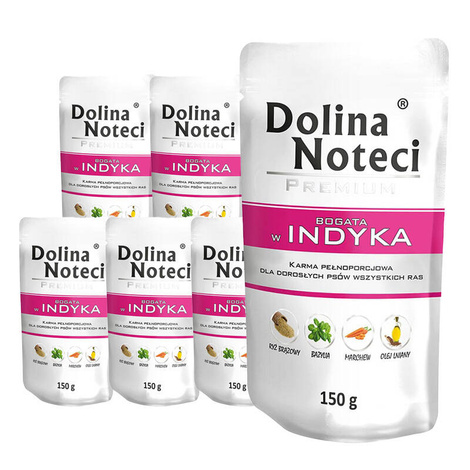 Mokra karma dla psa Dolina Noteci Premium bogata w indyka zestaw 10 x 150 g