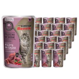 Super Benek Bezzbożowe fileciki dla kota gotowane na parze bogate w kaczkę, z żurawiną w sosie zestaw 24 x 85 g